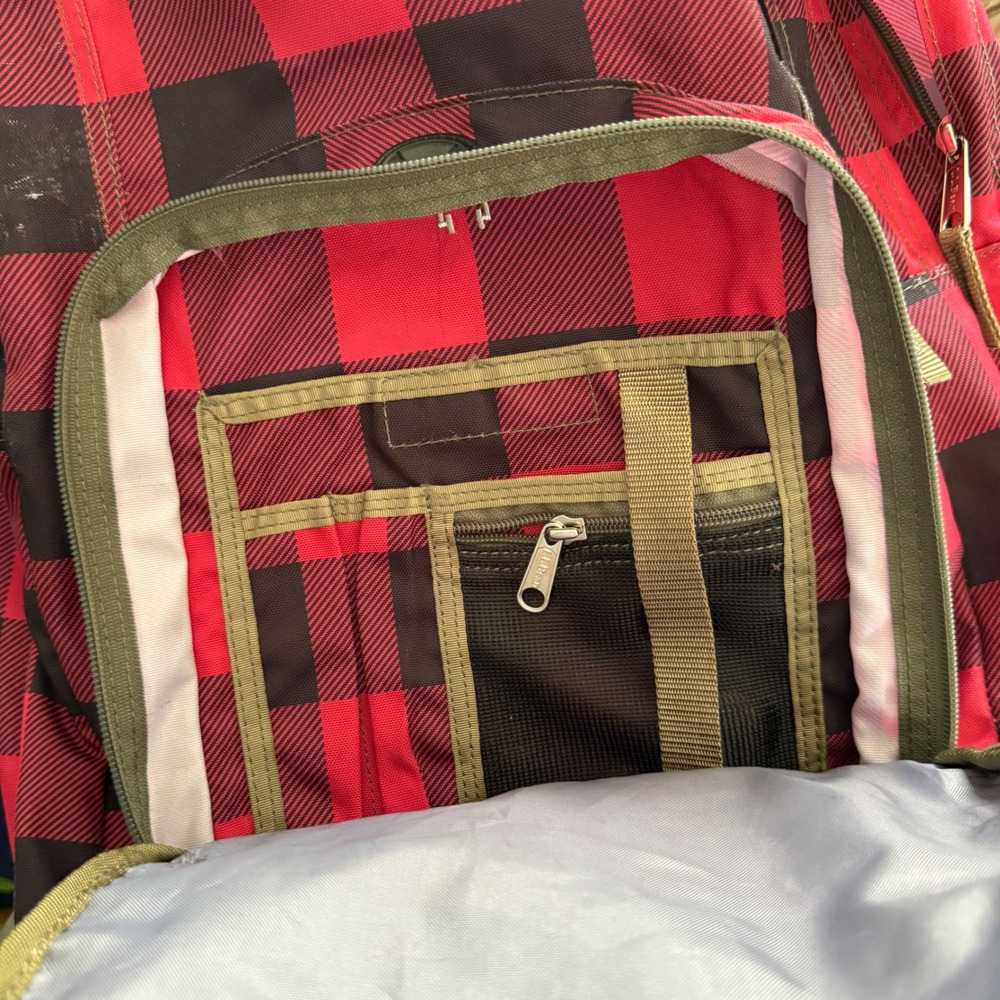 LL Bean Deluxe Book Pack Backpack Red Lap Top Buffalo Plaid 236564 Unisex- READ - Picture 12 of 13